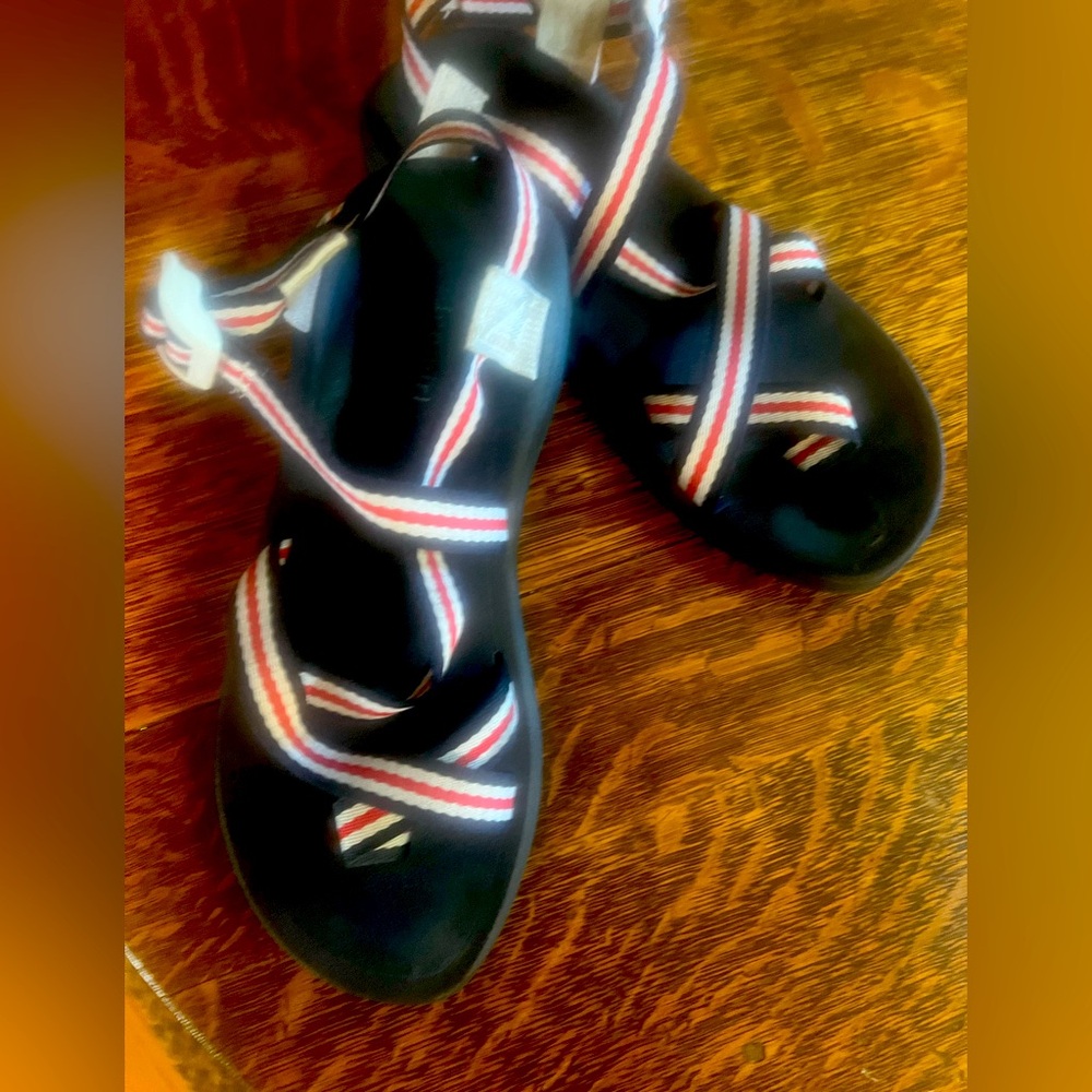 Madden Girl Black and Red Striped Sandals